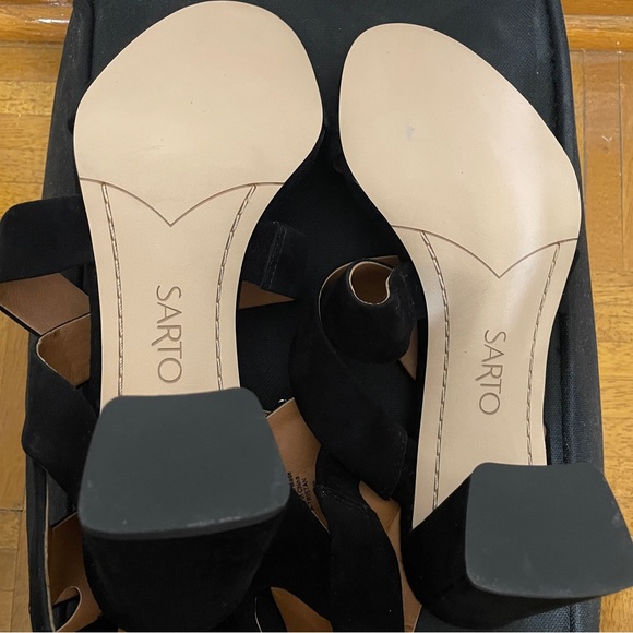 Franco Sarto Tristan Strappy Black Suede Leather Block Heel Sandal Size 8 New - Picture 5 of 5